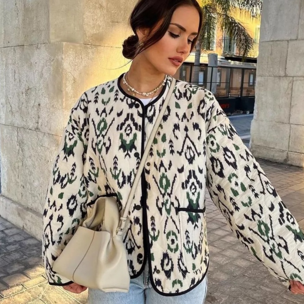 Zara Black and Green Patterned Jacket